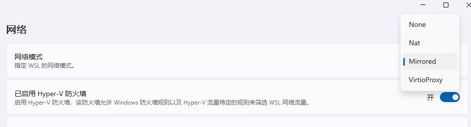 将网络模式改为Mirrored(镜像模式)